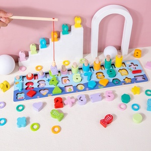 5 in1子供の教育用木製色並べ替え番号形状認識パズル釣りログボードゲーム - Product Image 2