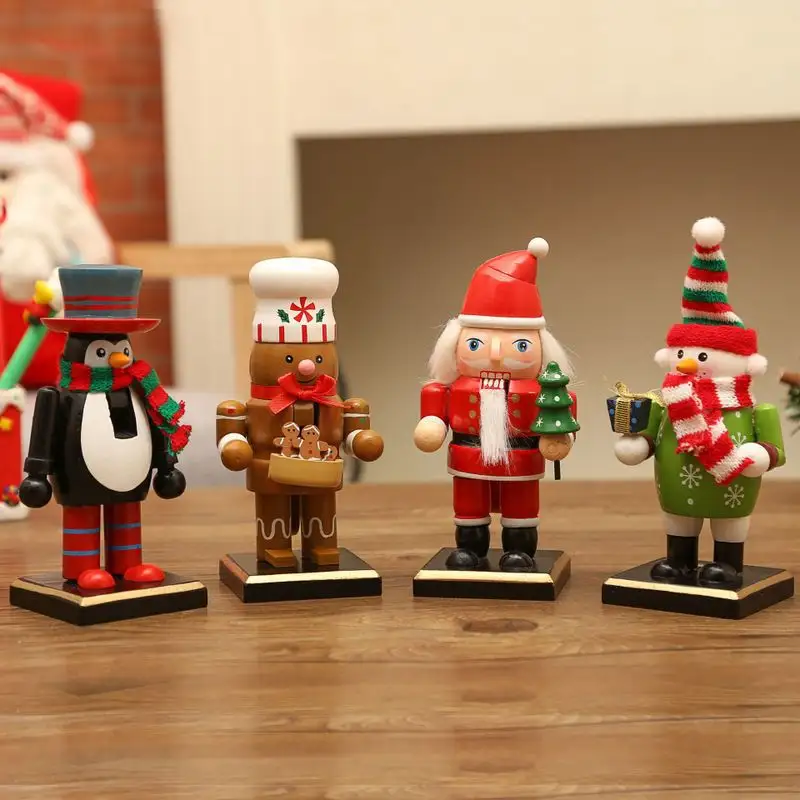 XMAS Navidad木製動物装飾品おもちゃ雪だるまジンジャーブレッドサンタペンギン木製くるみ割り人形兵士の装飾