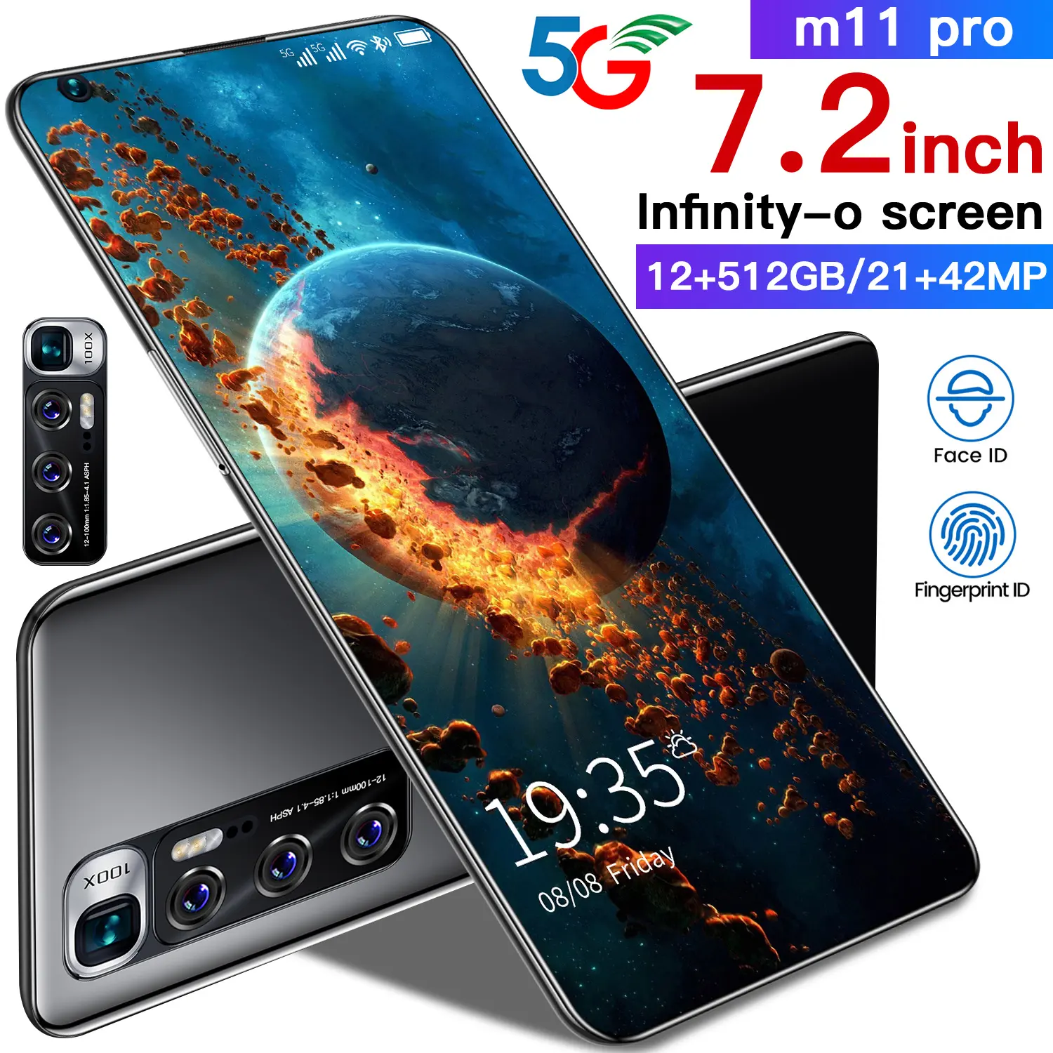 Teléfono Inteligente M11 Pro, pantalla de 7,2 pulgadas, 12GB + 512GB de ROM, 5G, Android, Dual SIM