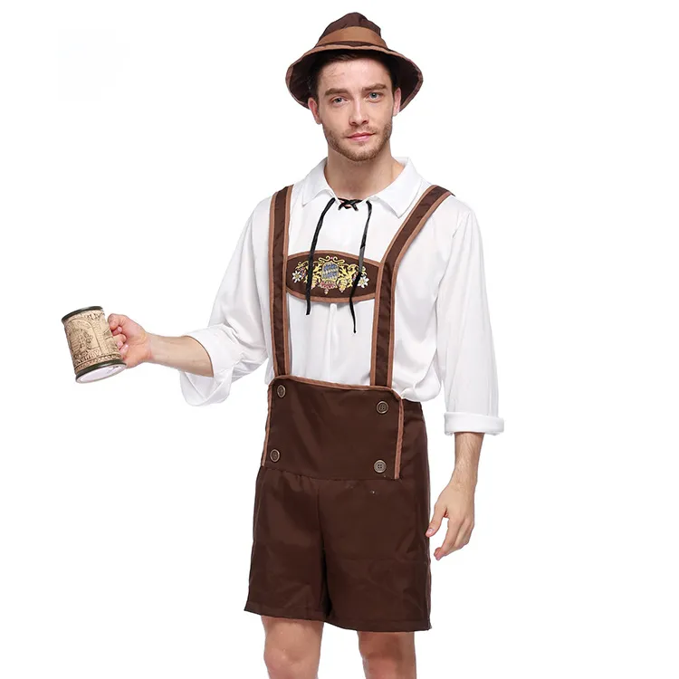 Conjunto de disfraz de Oktoberfest alemán para hombres, traje de Cosplay de Festival de cerveza de talla grande, traje de Halloween, sombrero, Top corto