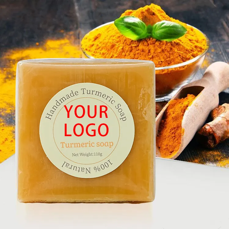 Private Label Whitening Anti Acne Body Natural Organic Handmade Tumeric Herbal Soap OEM Customized Logo Turmeric Face Soap