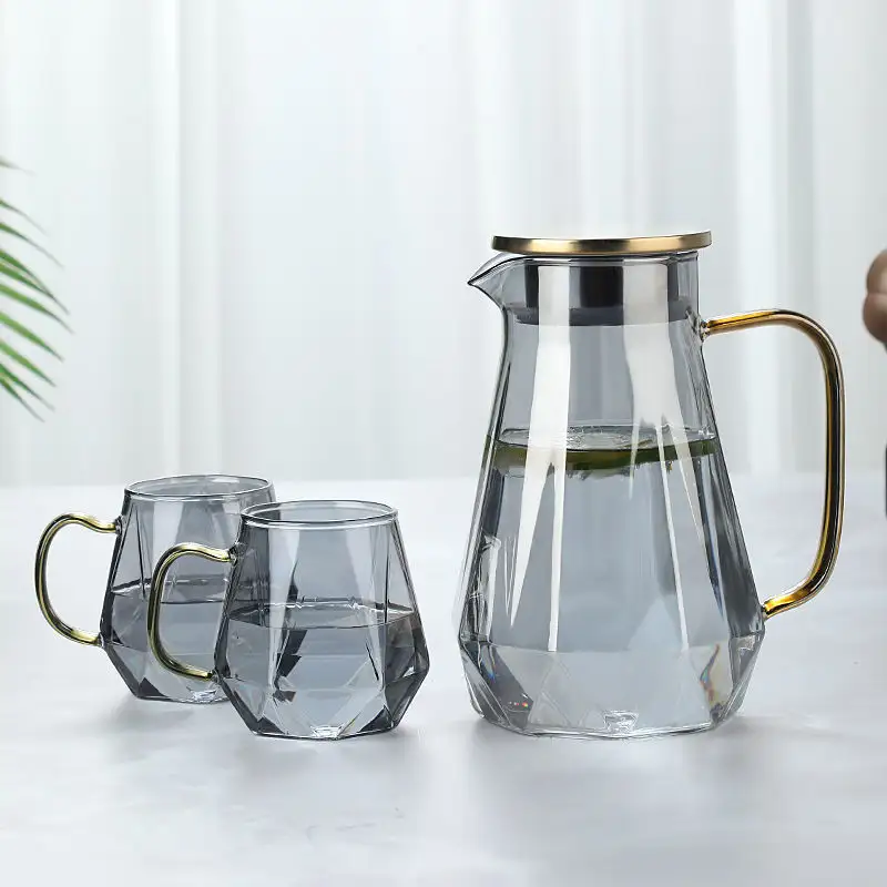 Pote de vidro de borosilicato resistente ao calor, conjunto de chaleira de vidro para uso doméstico, estilo nórdico, 1500ml, 1800ml, ideal para uso doméstico com copos