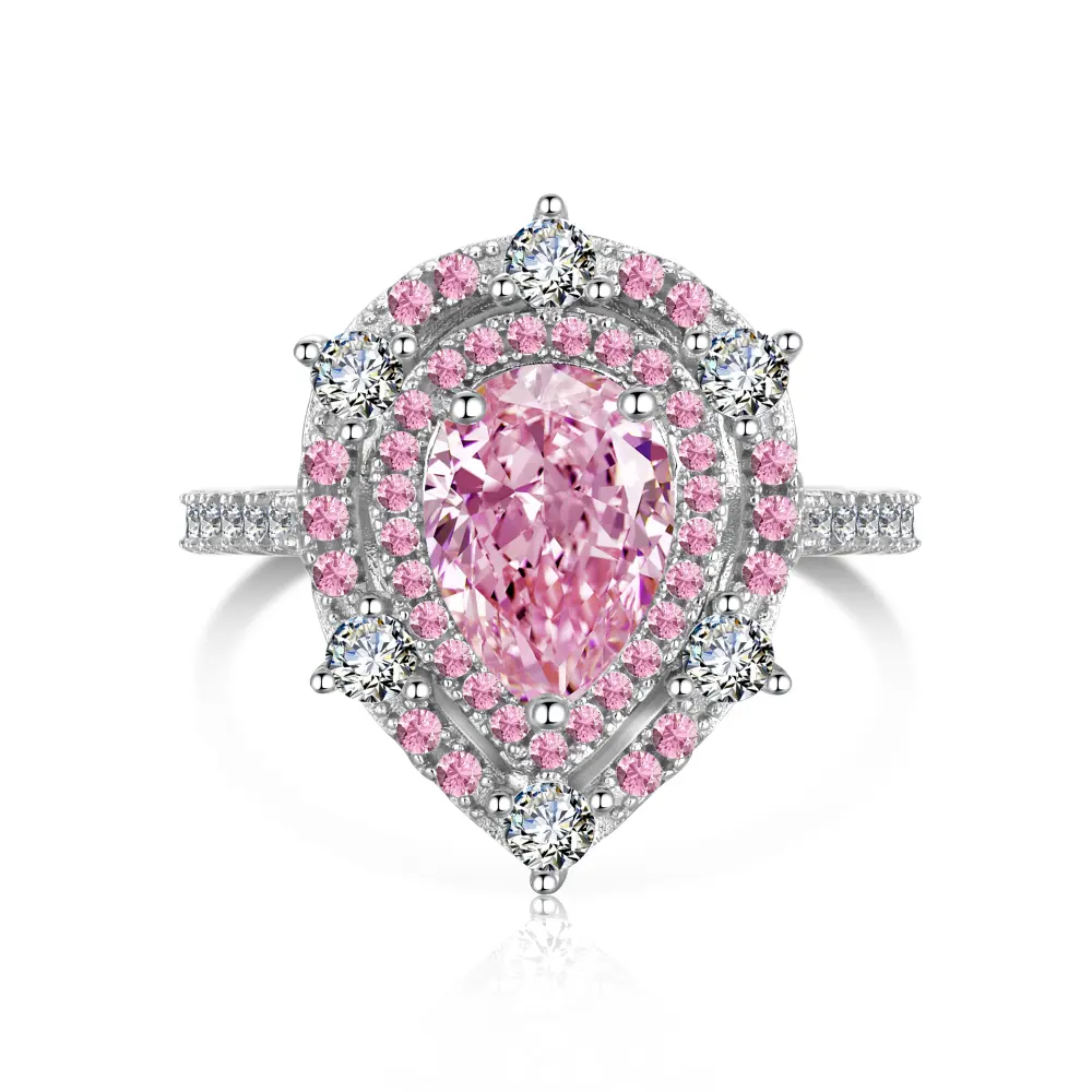 Dylam anel de prata esterlina 925, anel de pedra cúbica com design elegante, super leve, rosa, cz