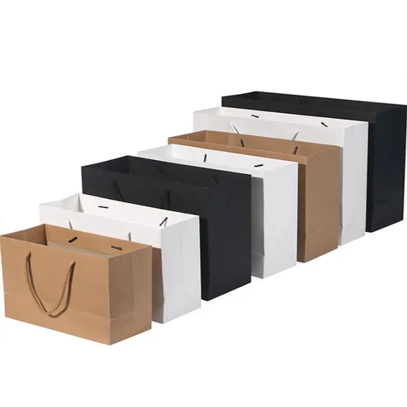 Bolsa de papel kraft para compras de comida, personalizada, color blanco y marrón, con mango, con tu logotipo, venta al por mayor