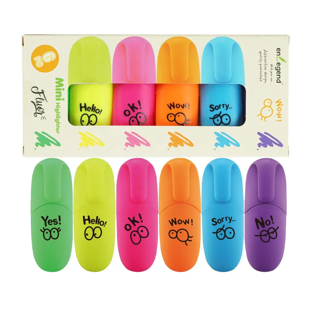 Cute Design Fluorescent Rainbow Color Mini Scented Office & School Highlighter Markers Chisel Set UV Printing