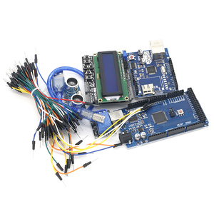 Kostenloser Versand Mega 2560 r3 für Arduino-Kit + HC-SR04 + Broadcast-Kabel + Relay-Modul + W5100 Schild + LCD 1602 Tastaturschild