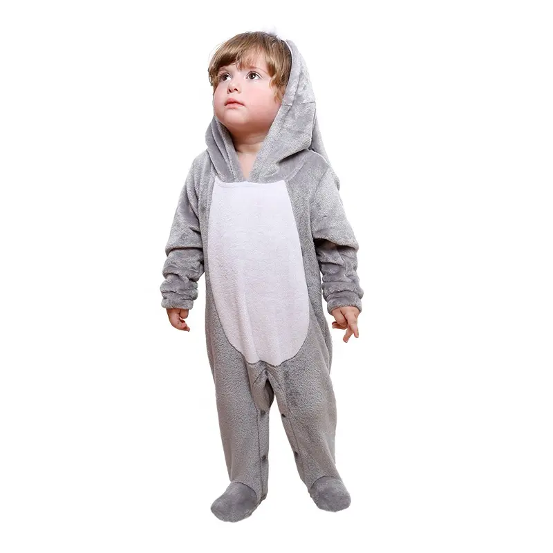 Toptan pazen polar hayvan tasarım çocuk pijamaları kalın bebek Bodysuit kapşonlu bebek Footie Romper kış için