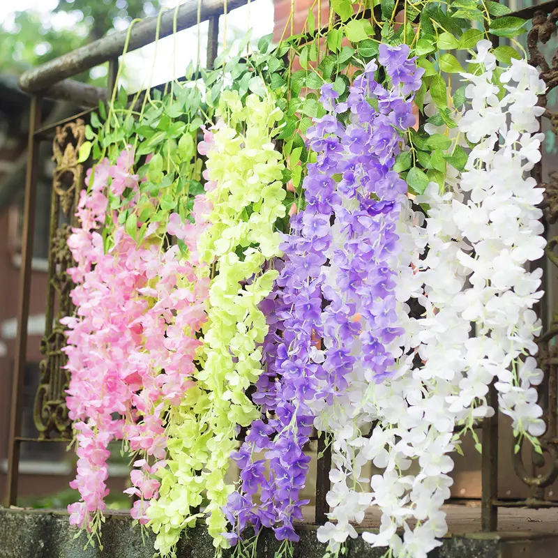 Décoration de mariage design fleur plastique fleurs artificielles fleur de glycine fausse vigne plafond suspendu