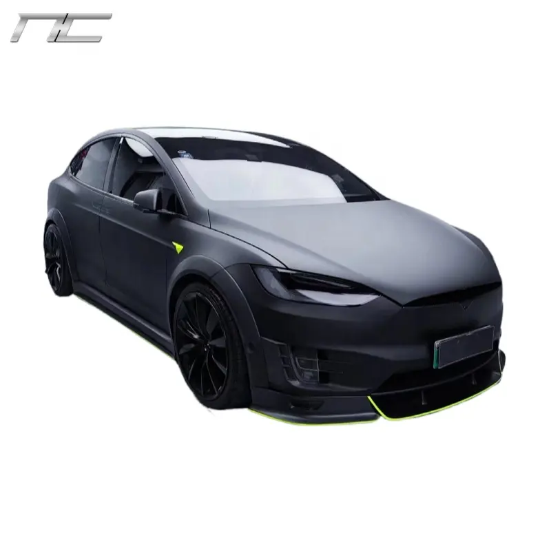 Modèle X mise à niveau au Style TopCar en Fiber de carbone lèvre avant diffuseur arrière jupes latérales roue sourcil large Kit de corps pour Tesla modèle X