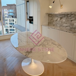 Sang Trọng Bằng Đá Cẩm Thạch Trắng Đá Tự Nhiên Statuario Tulip Bảng Hiện Đại Trung Tâm Cho Nhà Khách Sạn Căn Hộ Hình Bầu Dục Bàn Ăn - Product Image 2