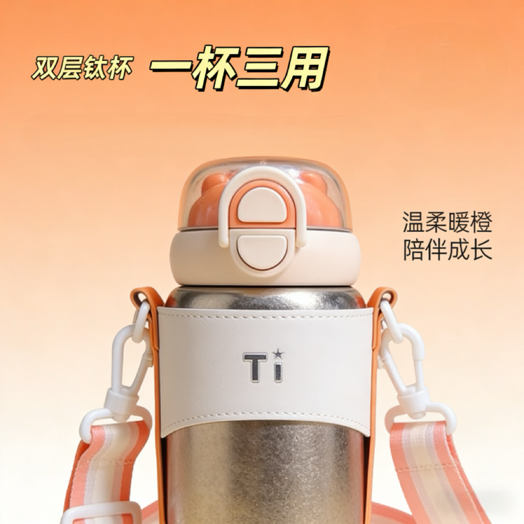 Coral-colored pure titanium 500ml cup sleeve