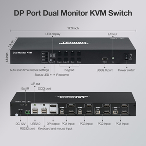 TESmart OEM Dual Monitor <strong>8</strong> X2 DP <strong>KVM</strong> <strong>Switch</strong> USB 2.0 for Office DCCI Hot Plug Auto Scan 4K60Hz <strong>KVM</strong> <strong>Switch</strong>