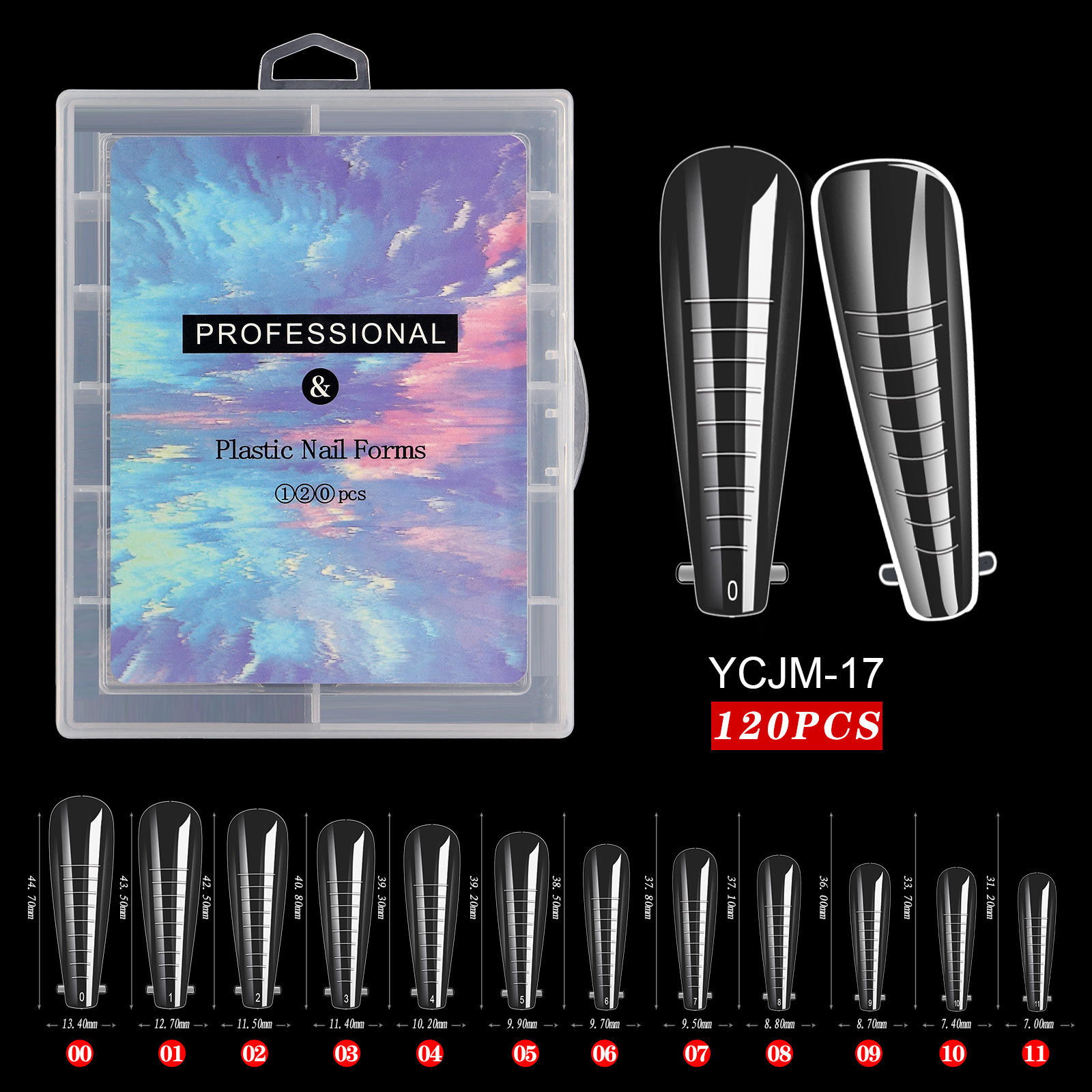 120 moldes de extensión para uñas con pegamento, tamaño 17.