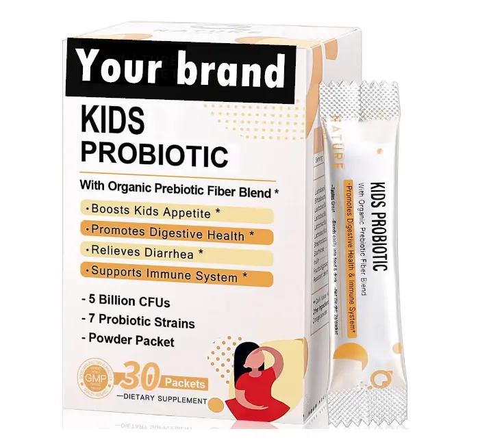 Пробиотики для детей с Prebiotics Fiber, 5 млрд CFUs детский пробиотик порошок для здорового пищеварения и иммунной поддержки, 7 органических