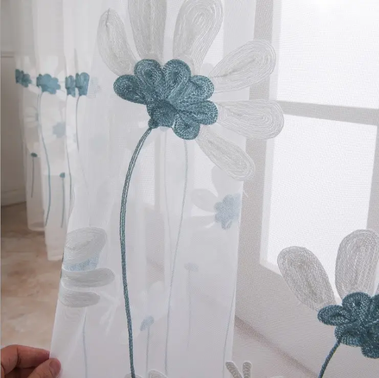 Bonfull Ins-cortina transparente bordada con flores, cortinas bordadas con flores para sala de estar