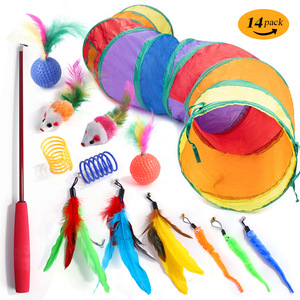 Juguetes surtidos para gatos, varita de Teaser de plumas de pez, túnel para gatos, ratón esponjoso, bolas y campanas - Product Image 3