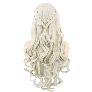 SW-004 Chất Lượng Cao Tóc Vàng Dài Xoăn Phụ Nữ Của Tóc Giả Cho Trò Chơi Của Ngai <span class=keywords><strong>Daenerys</strong></span> <span class=keywords><strong>Targaryen</strong></span> Khaleesi Cosplay Halloween Trang Phục - Product Image 2