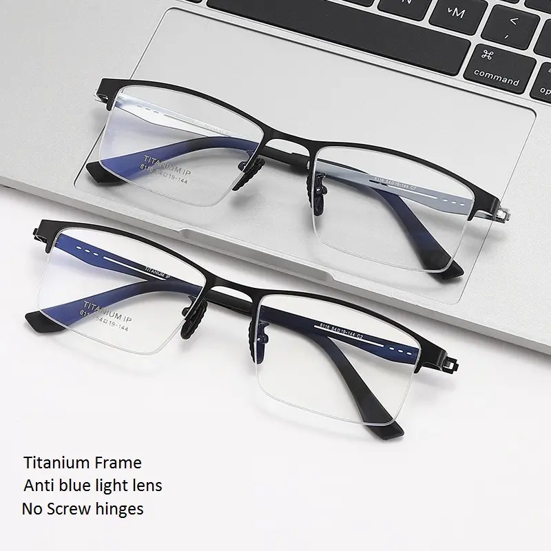Pas de vis sans vis élégant mode verres clairs lunettes anti bluelight carré titane monture optique lunettes pour hommes