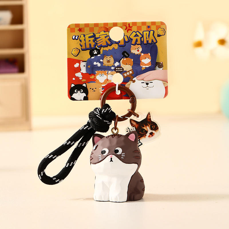 Wood carving style house dismantling team keychain - divine gold