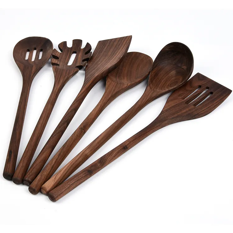 Juego de utensilios de madera para cocina, juego de utensilios de cocina de nogal negro, 6 uds., envío directo