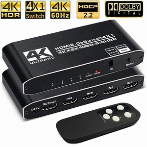 4K HDR HDMI 2.0 Switcher 4 Ports HDMI2.0 Switch 4 in 1 Out 4K@60HZ HDCP 2.2 HDR10 <strong>Remote</strong> Control for PS5 Pro Blue Ray DVD <strong>Xbox</strong> - Product Image 2