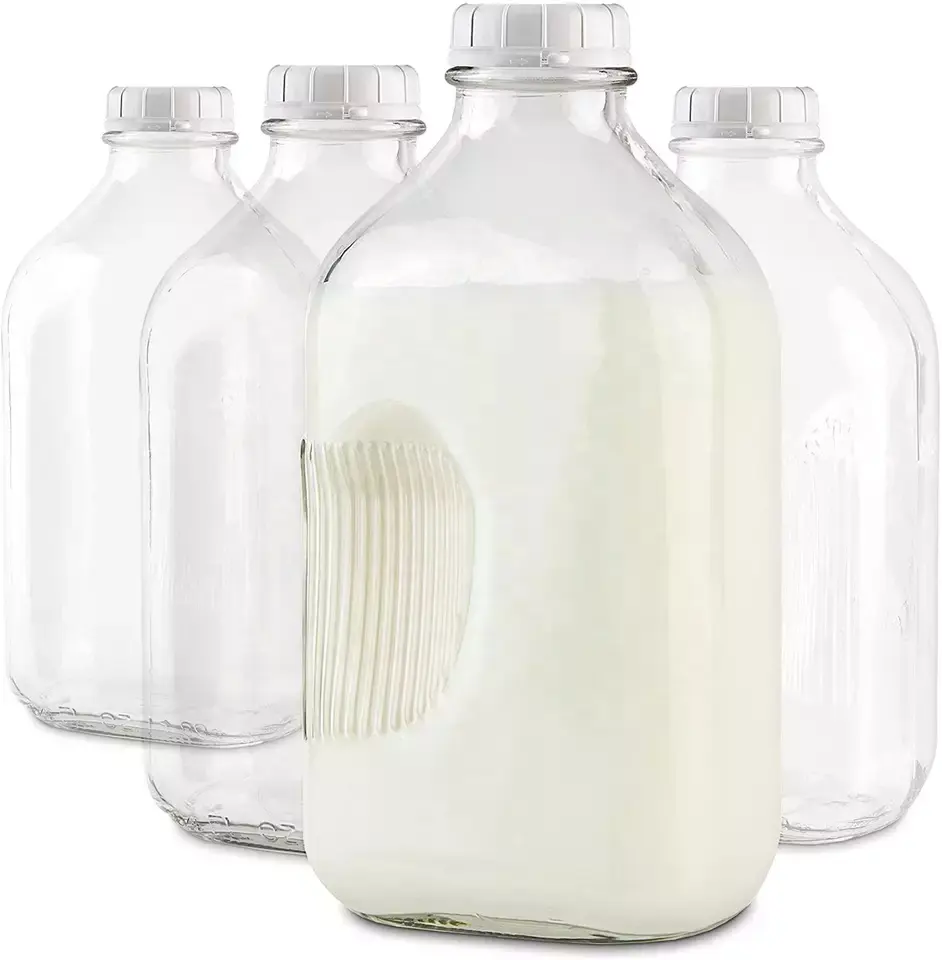 Huajing pronto stock grande bere 2L 64oz mezzo gallone bottiglia di latte in vetro grande bottiglia di vetro d'acqua per la conservazione