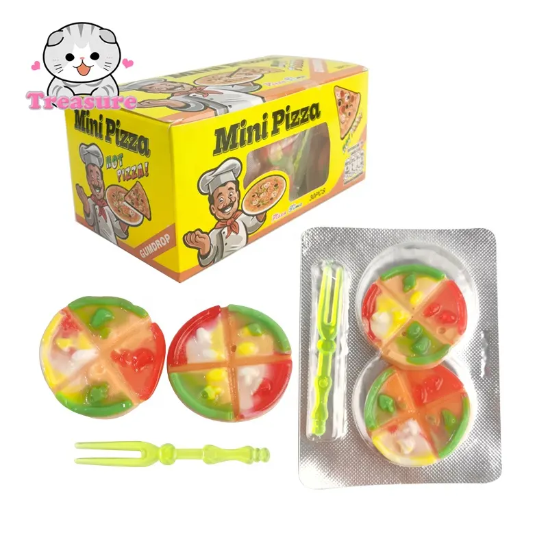 Weiche zähe Mini-Pizza-Gummibärchen mit Gabel