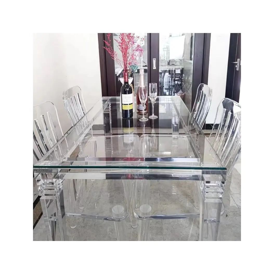 Transparent long dining table Transparent acrylic dining table can be customized with high quality modern home furniture