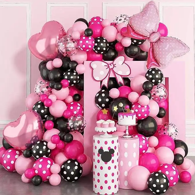 Globos de Minnie Mouse rosa, Kit de guirnalda de arco, suministros de decoración para fiestas, Baby Shower, cumpleaños, niña, regalos de princesa SP253