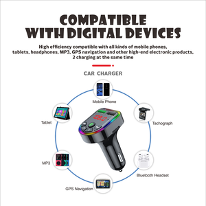 Caricabatteria per telefono con doppia porta USB per auto BT5.0 Bluetooth-MP3 lettore ricevitore FM Wireless trasmettitore FM - Product Image 4