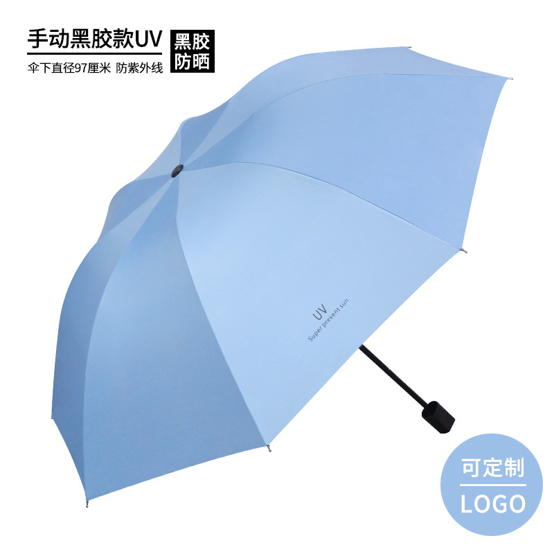 parapluie manuel en caoutchouc noir à 8 os-bleu clair