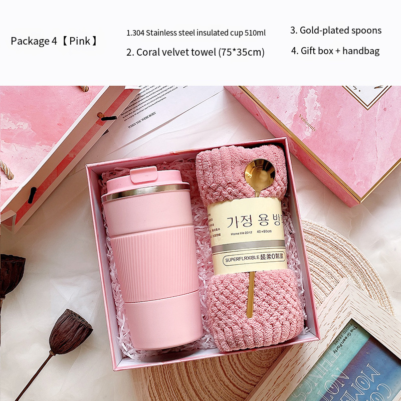 Thermos cup + towel (pink)