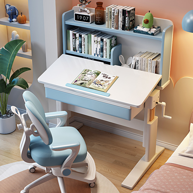 Fjx9025 blue and white single desk-manual height adjustment