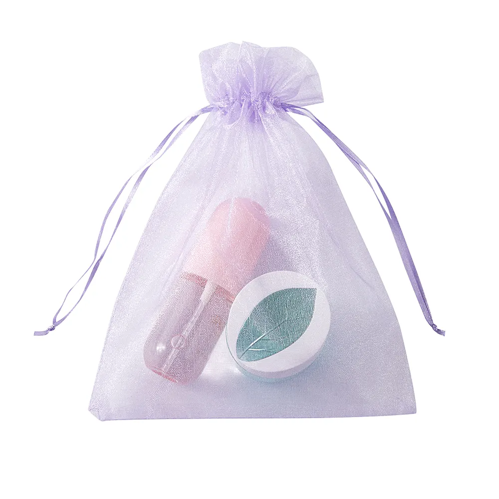 Pochettes colorées en organza de maille de logo personnalisé petit emballage de bijoux pochette de cadeau en organza de cordon sac de bijoux de cordon