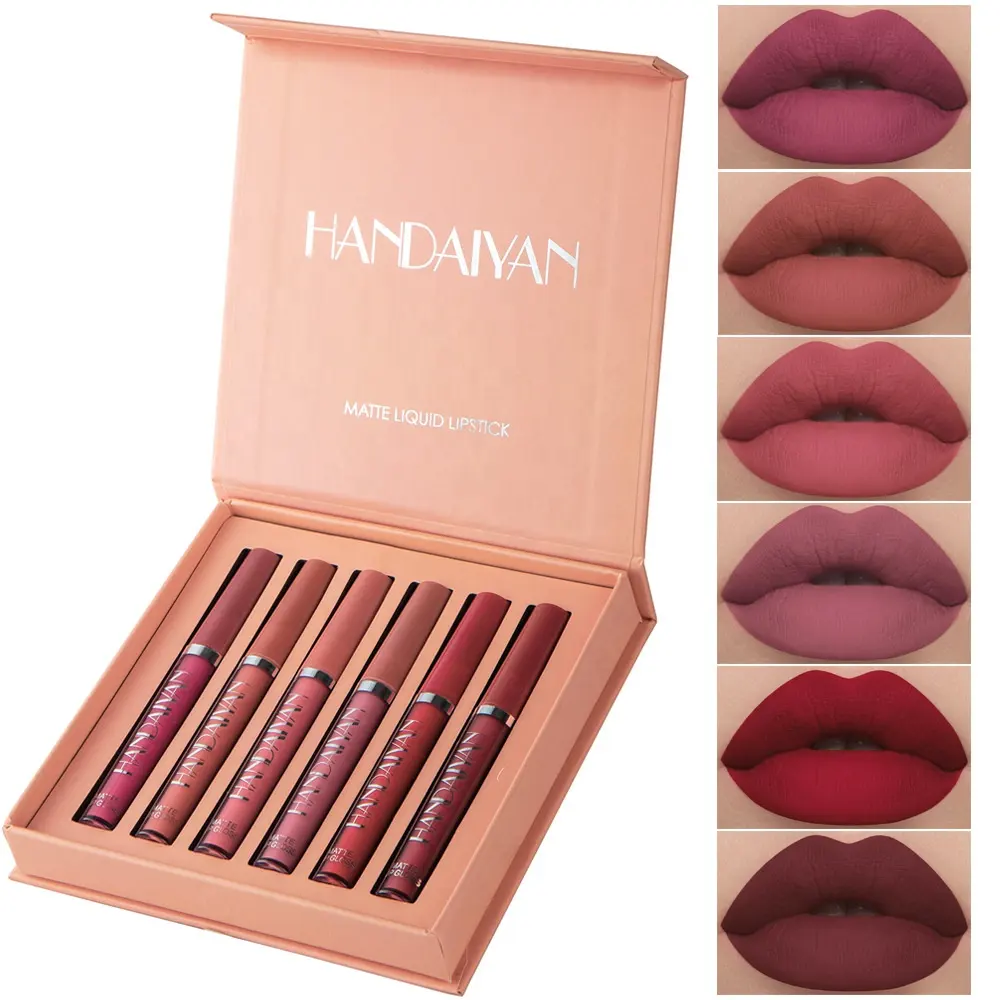 Handiyan 6 pintalabios conjunto impermeable antiadherente taza mate brillo de labios conjunto de esmalte de labios al por mayor