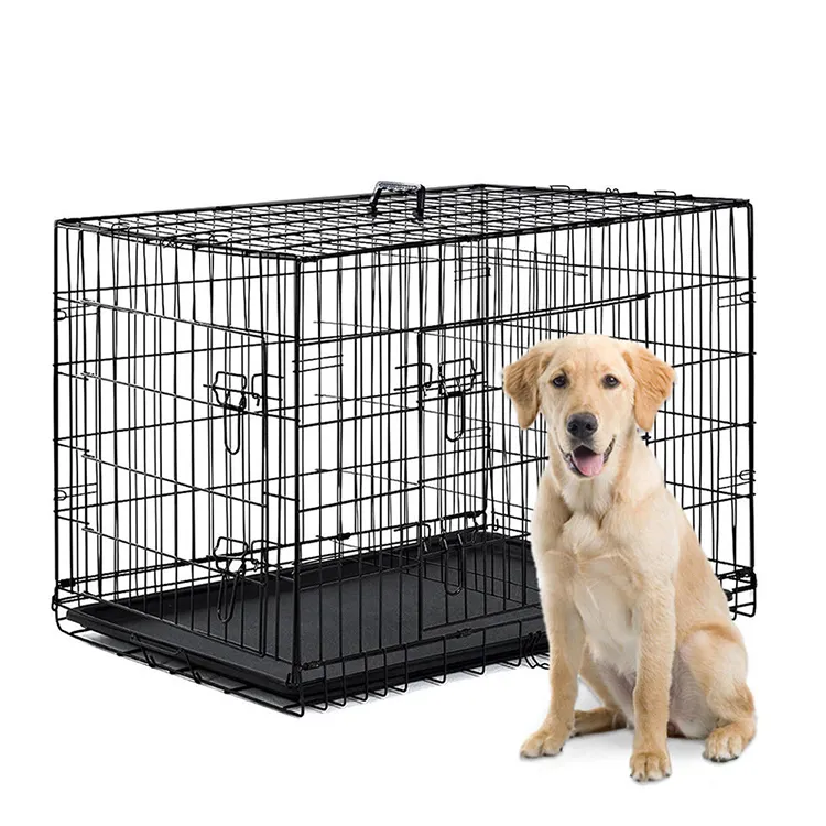 Wholesale Classic Breeding Cage Pets Enhanced Black Metal Pet Dog Crate Single & Durable Outdoor Large Folding Pet Dog Cage