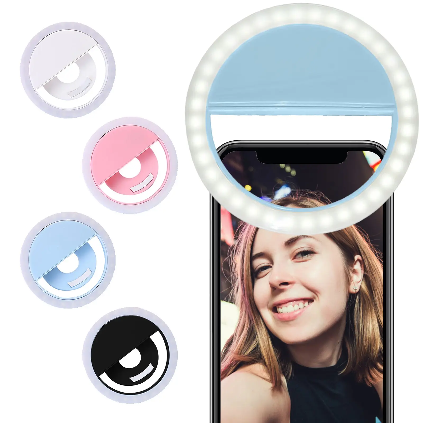 טלפון נייד Led Selfie טבעת אור קליפ על, usb נטענת מעגל קטן איפור Selfie Led טבעת אור עבור טלפון