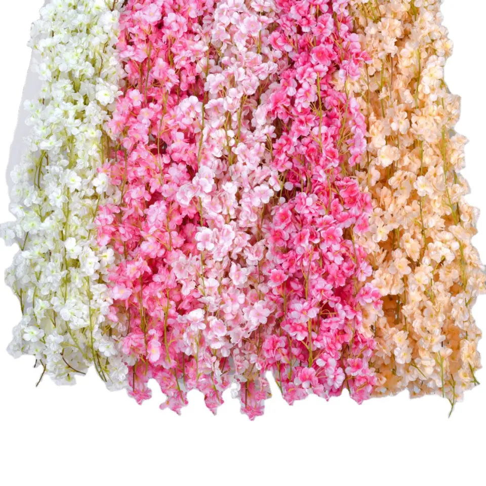 Popolare Sakura glicine fiore artificiale fiori pendenti ciliegio vite per matrimonio soffitto piante decorazione
