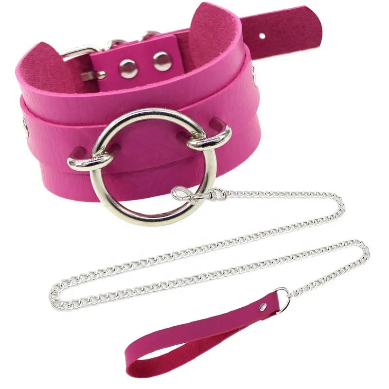 Handgemaakte Lange Ketting Sexy Pu Choker Punk Rock Metal Lederen Kraag Bdsm Bondage Ketting Nekband Sex Toys Voor Vrouwen