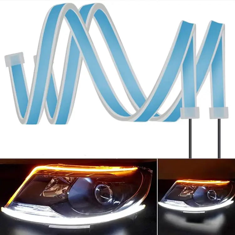 CHEDINA 30Cm 45Cm 60CM Mobil Fleksibel Drl LED Strip 12V Amber Turn Lampu Lampu Drl Lampu Led Siang Hari