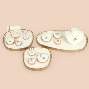 Jinsky Beige Color Jewelry Display Set Golden Frame <strong>apple</strong> Shape Jewellery Stands Oval Shape Platform for Counter showcase - Product Image 3
