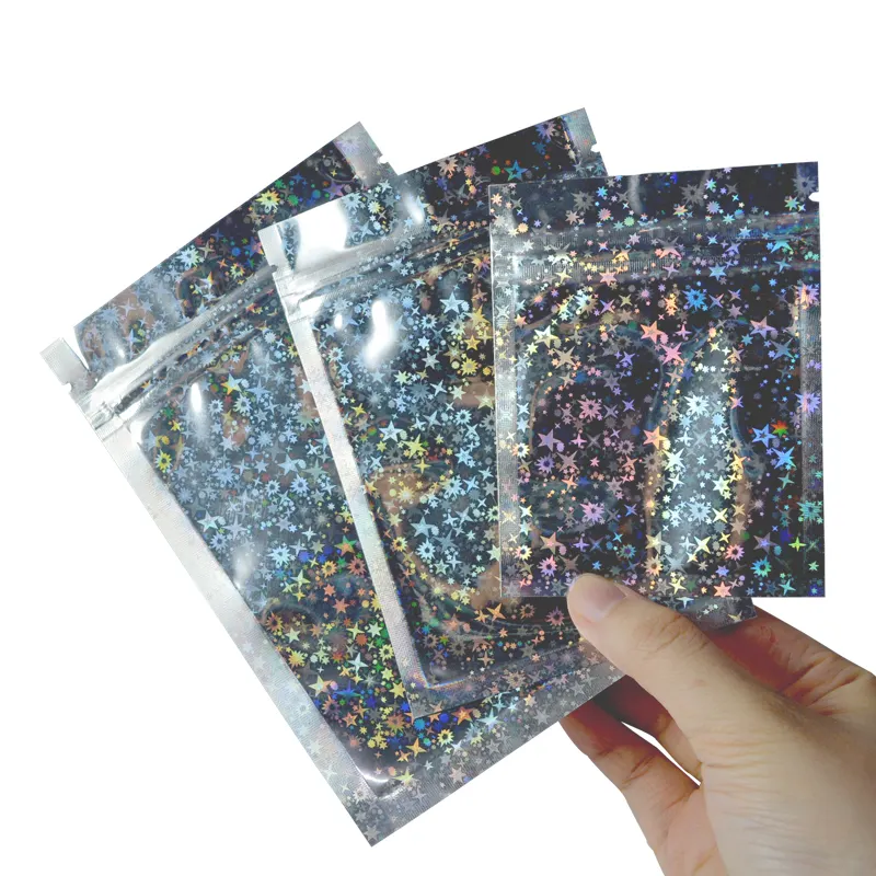 Hot Koop Nieuwe Collectie Aanpassen Decoraties Snoep Verpakking Shiny Star Patroon Ziplock Stand Up Holografische Laser Tas