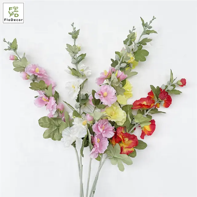 Flor Artificial holyhock de seda, tallo flocado plegable para decoración del hogar, mesa central de boda, novedad