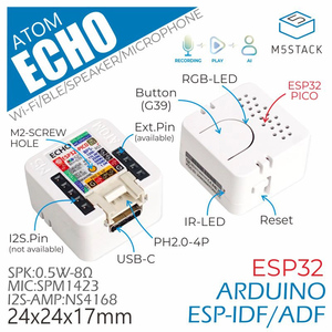 M5Stack ATOM Echo ESP32 Kit di scheda di sviluppo per altoparlanti intelligenti programmabili Bluetooth Wi-Fi per il controllo vocale dell'assistente domestico IoT - Product Image 2