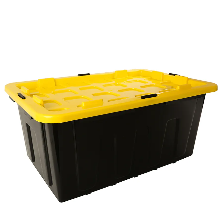 27 غالون أسود الجسم الأصفر غطاء صناديق تخزين بلاستيكية بن صندوق