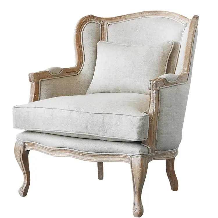 Nordico francese Country Vintage accento lato intagliato sedie in legno Wingback tessuto poltrona