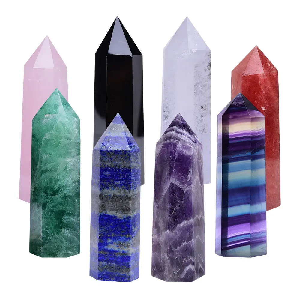 Holesale-Torre de varita de cristal amatista, columna de cristales, piedras curativas