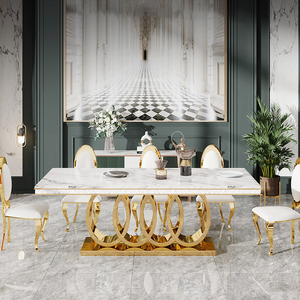 Sang Trọng Hình Chữ Nhật Bàn Ăn Đặt Với 6 Ghế Bàn Ăn Bằng Đá Cẩm Thạch Hàng Đầu Bàn Ăn Cho Nhà - Product Image 4