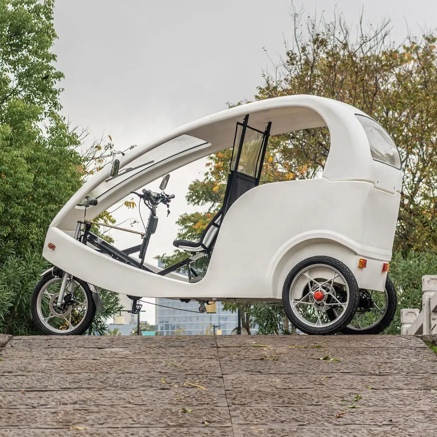 TRI-TAXI 독특한 디자인 1000W 80KM 페달 어시스트 캐빈 전기 Pedicab 승객을위한 오픈 하우스