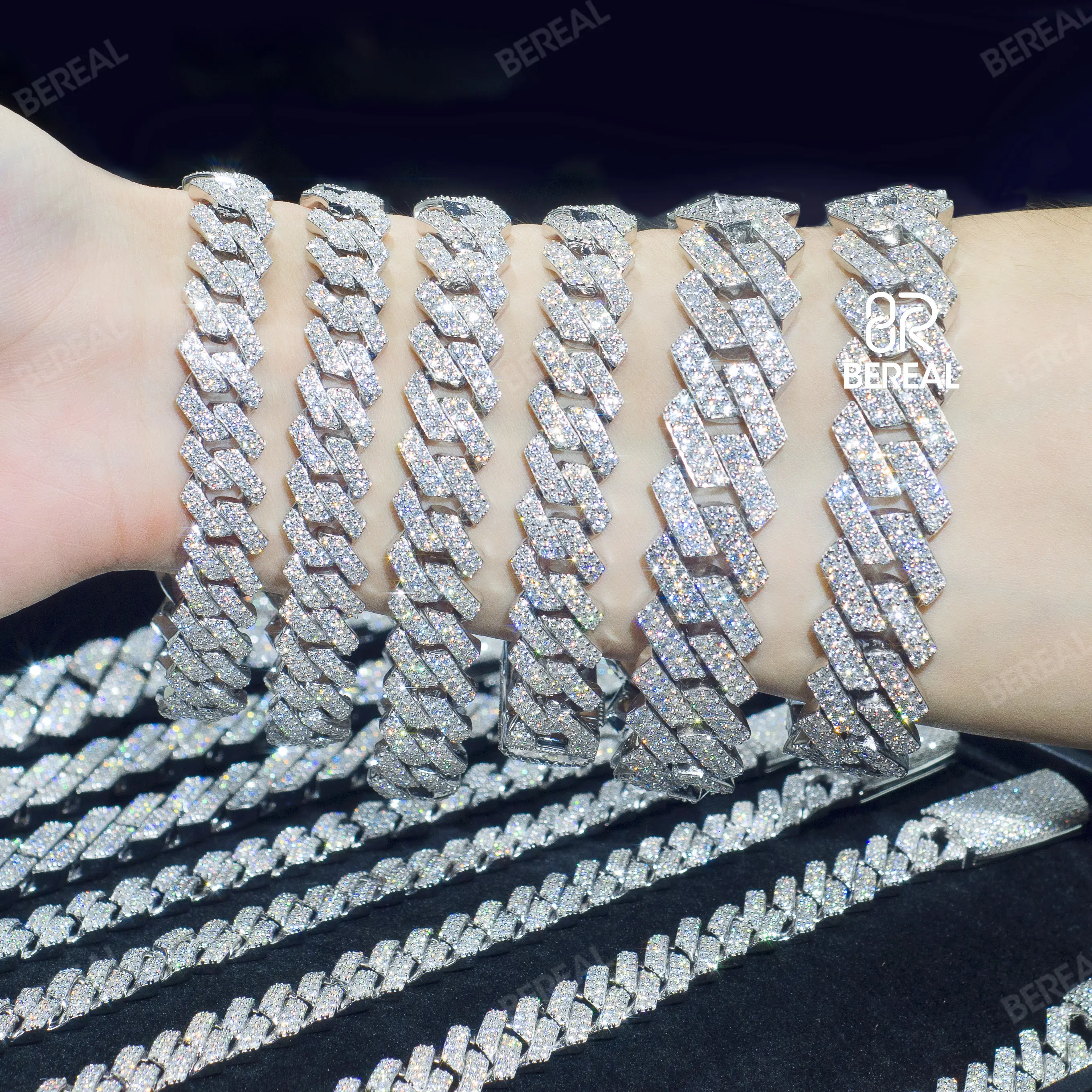 Commercio all'ingrosso 6MM 8MM 10MM 12MM 14MM Vvs Moissanite bracciale a maglie cubane da uomo consegna veloce stile Hip Hop catena cubana con diamante ghiacciato